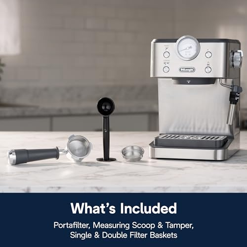 De’Longhi Linea Classic Espresso Machine with Milk Frother, 15-Bar Pump & Temperature Control - Barista Coffee Maker Kit for Espresso, Latte, Cappuccino & Iced Coffee - Italian Stainless Steel Design