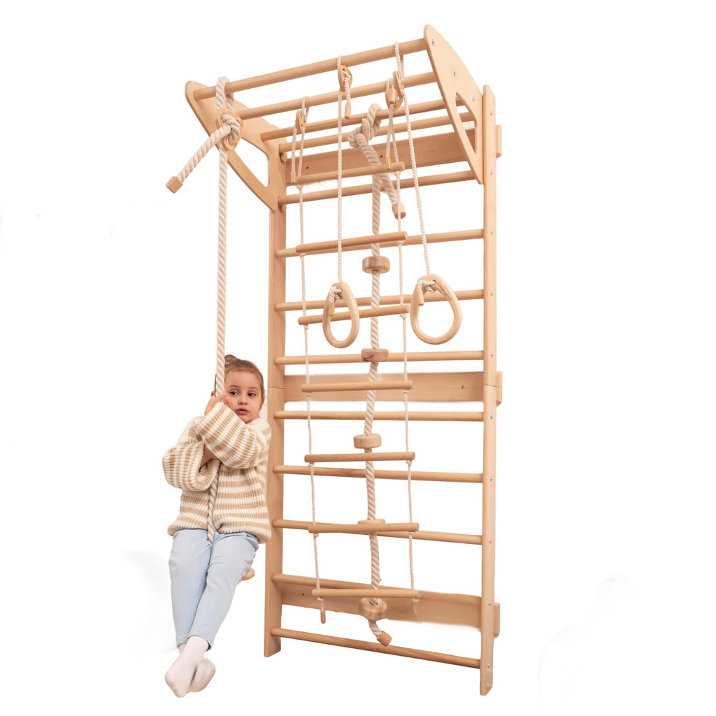 Woodandhearts Swedish Ladder for Kids with Rope Accessories - Indoor Jungle Gym, Indoor Jungle Gym for Kids Ages 6-16, Indoor Climbing Gym (Swedish Ladder of 2 Parts)