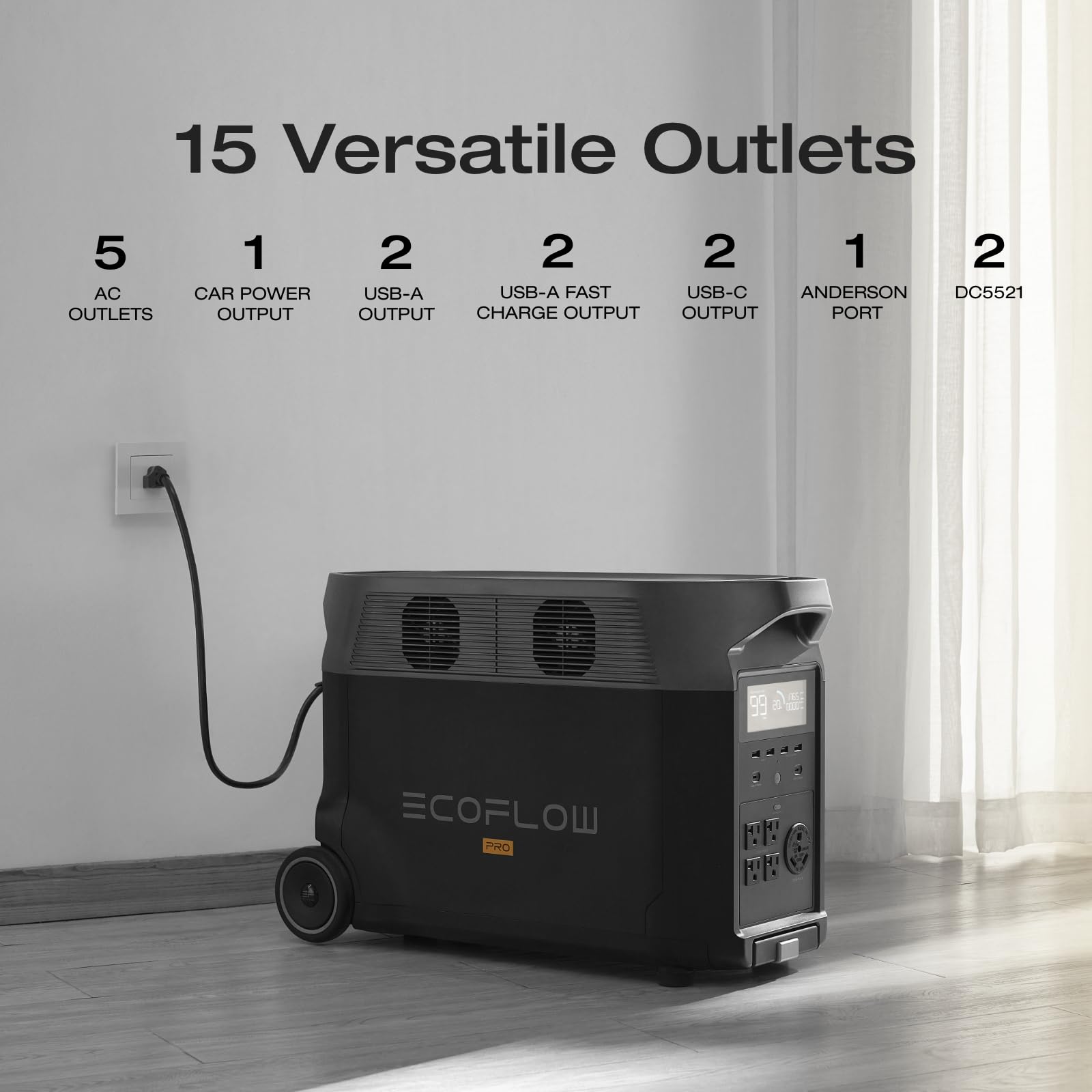 EF ECOFLOW Portable Power Station 3600Wh DELTA Pro, 120V AC Outlets x 5, 3600W, 2.7H Fast Charge, Lifepo4 Power Station, Solar Generator for Home Use, Power Outage, Camping, RV, Emergencies