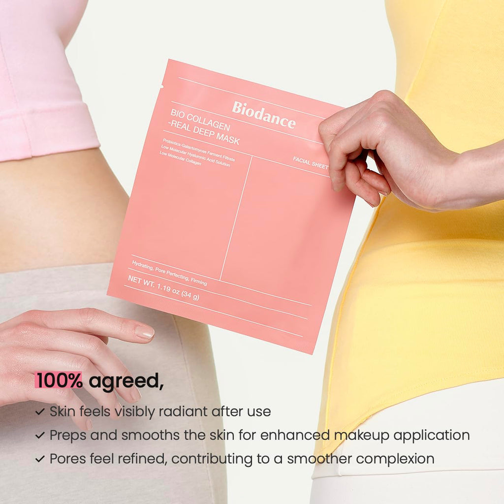BIODANCE Bio-Collagen Real Deep Mask, Hydrating Overnight Hydrogel Mask, Pore Minimizing, Elasticity, Plumping Improvement, Korean Skincare, Stocking Stuffers for Teen Girls | 1.19oz(34g) x 4ea