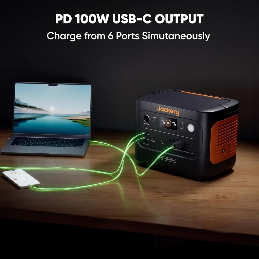Jackery Explorer 1000 v2 Portable Power Station,1070Wh LiFePO4 Battery,1500W AC/100W USB-C Output, 1 Hr Fast Charge, Solar Generator for Camping,Emergency, RV, Off-Grid Living(Solar Panel Optional)
