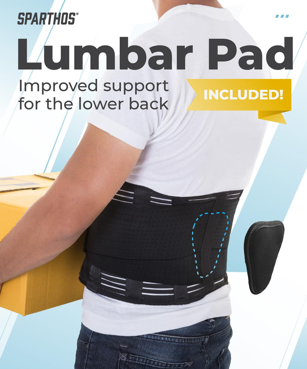 Sparthos Back Brace for Lower Back Pain - Immediate Relief from Sciatica, Herniated Disc, Scoliosis - Breathable Design With Lumbar Support Pad - For Home & Lifting At Work, For Men & Women - Medium