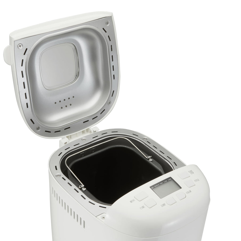 Amazon Basics Programmable Bread Maker, 2 Pound Non-Stick Automatic Bread Making Machine, 14 Settings for Breads, Doughs, Gluten-Free Options and More, LCD Display, White