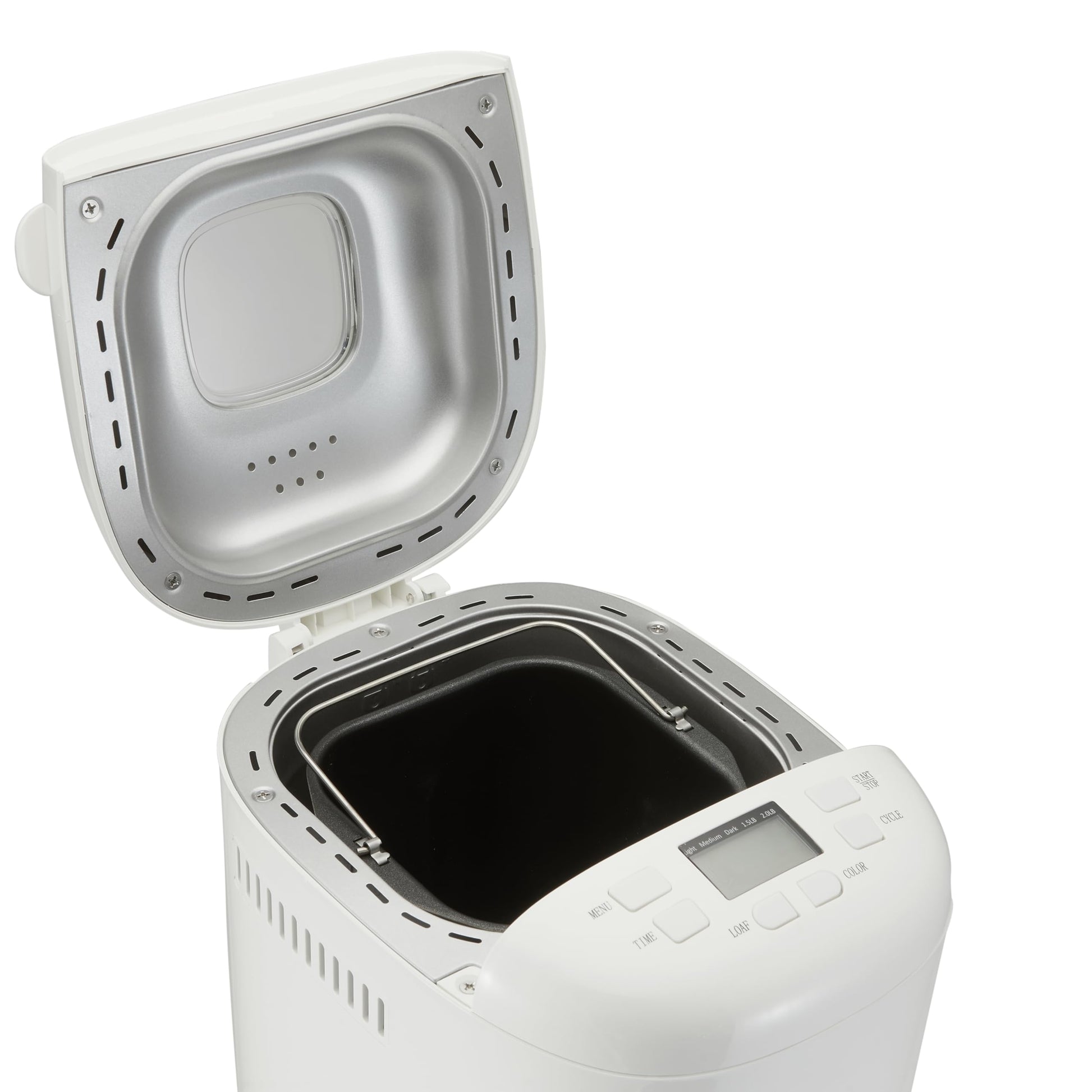 Amazon Basics Programmable Bread Maker, 2 Pound Non-Stick Automatic Bread Making Machine, 14 Settings for Breads, Doughs, Gluten-Free Options and More, LCD Display, White