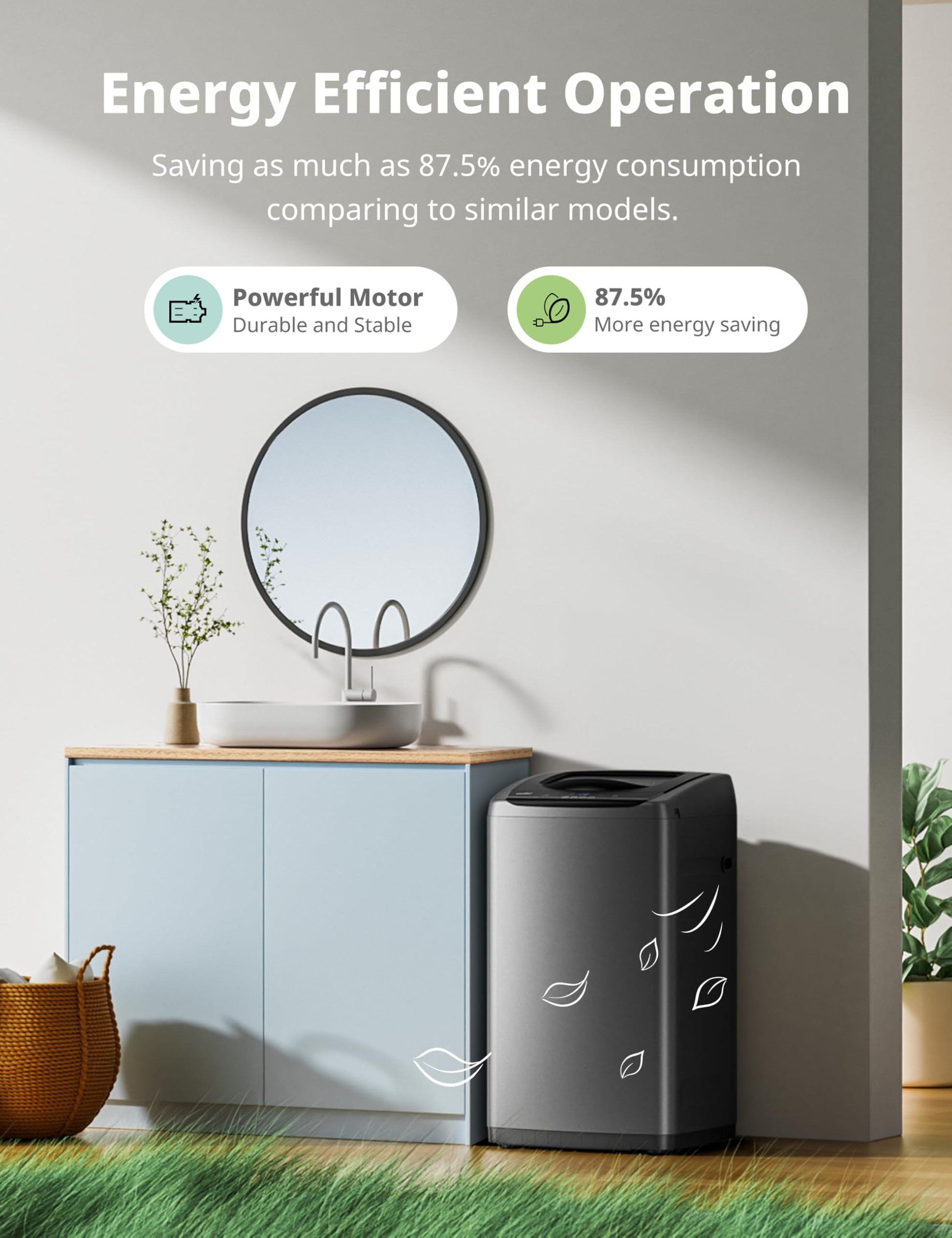 Comfee Portable Washing Machine, 0.9 cu.ft Compact Washer With LED Display, 5 Wash Cycles, 2 Built-in Rollers, Space Saving Full-Automatic Washer