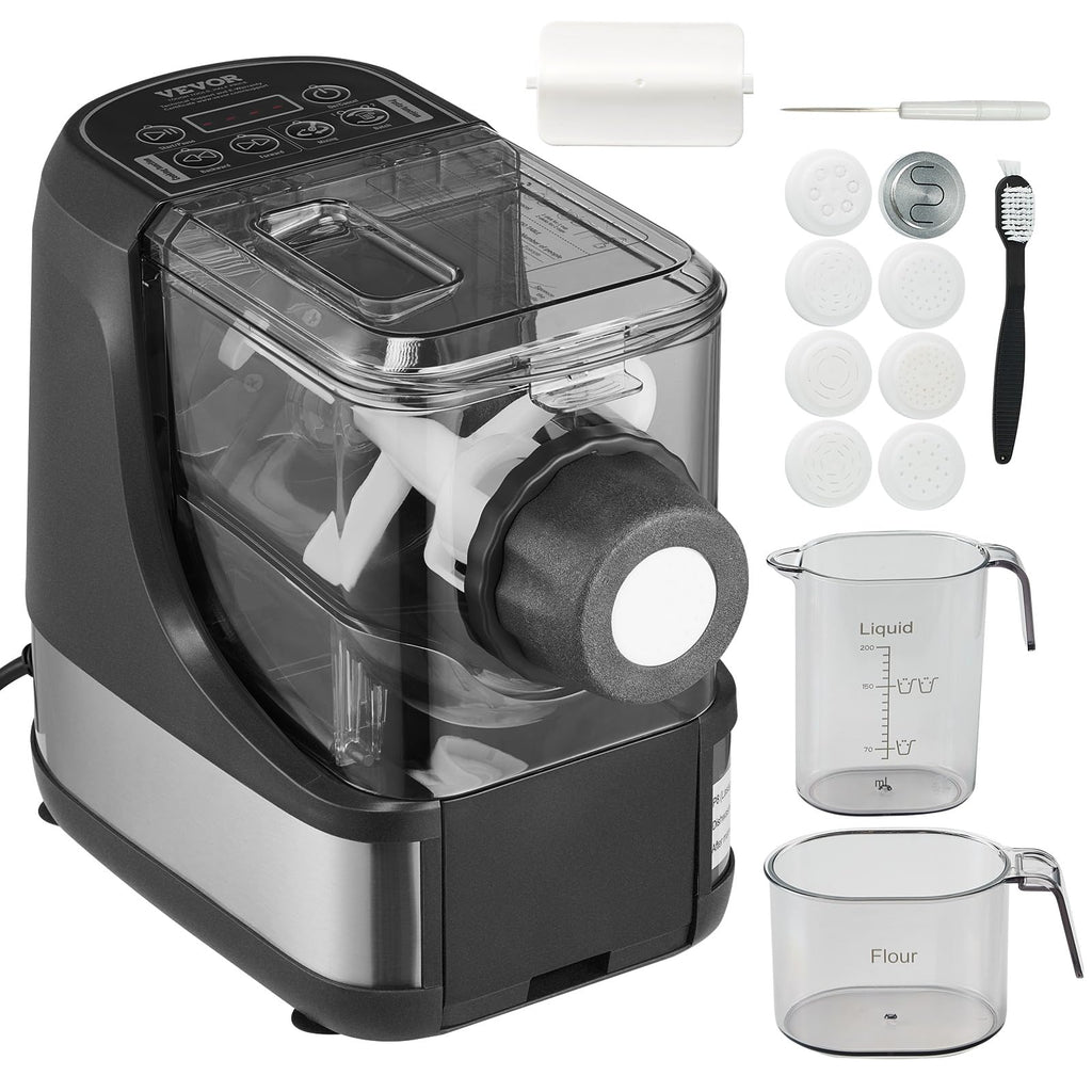 VEVOR Electric Pasta Maker, 150W Automatic Noodle Maker Machine with 8 Pasta Shapes, 4 Intelligent Modes, 500g Flour Capacity Pasta Maker Machine with Measuring Cups, Cleaning Brush for Home Kitchen