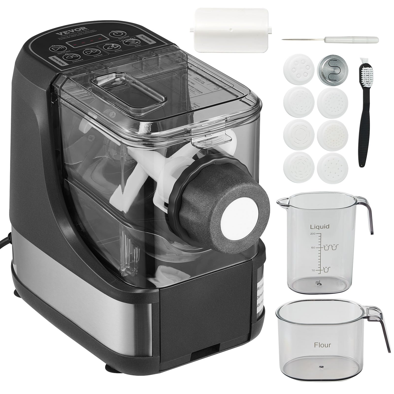 VEVOR Electric Pasta Maker, 150W Automatic Noodle Maker Machine with 8 Pasta Shapes, 4 Intelligent Modes, 500g Flour Capacity Pasta Maker Machine with Measuring Cups, Cleaning Brush for Home Kitchen