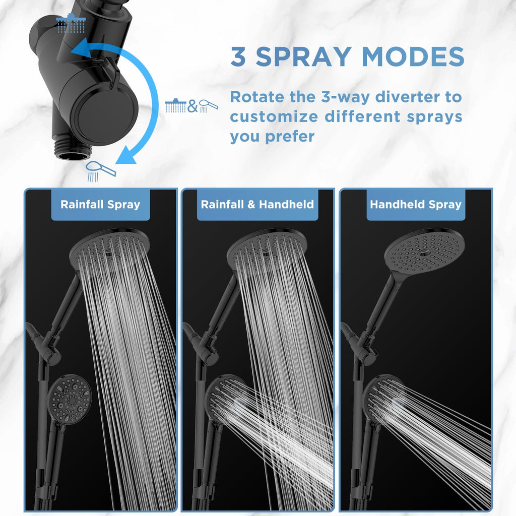 MakeFit Dual Filtered Rain Shower Head Combo, High Pressure Handheld Shower Head with Adjustable Bar - Rainfall Shower Head And Showerhead with Filter for Hard Water - Removes Chlorine