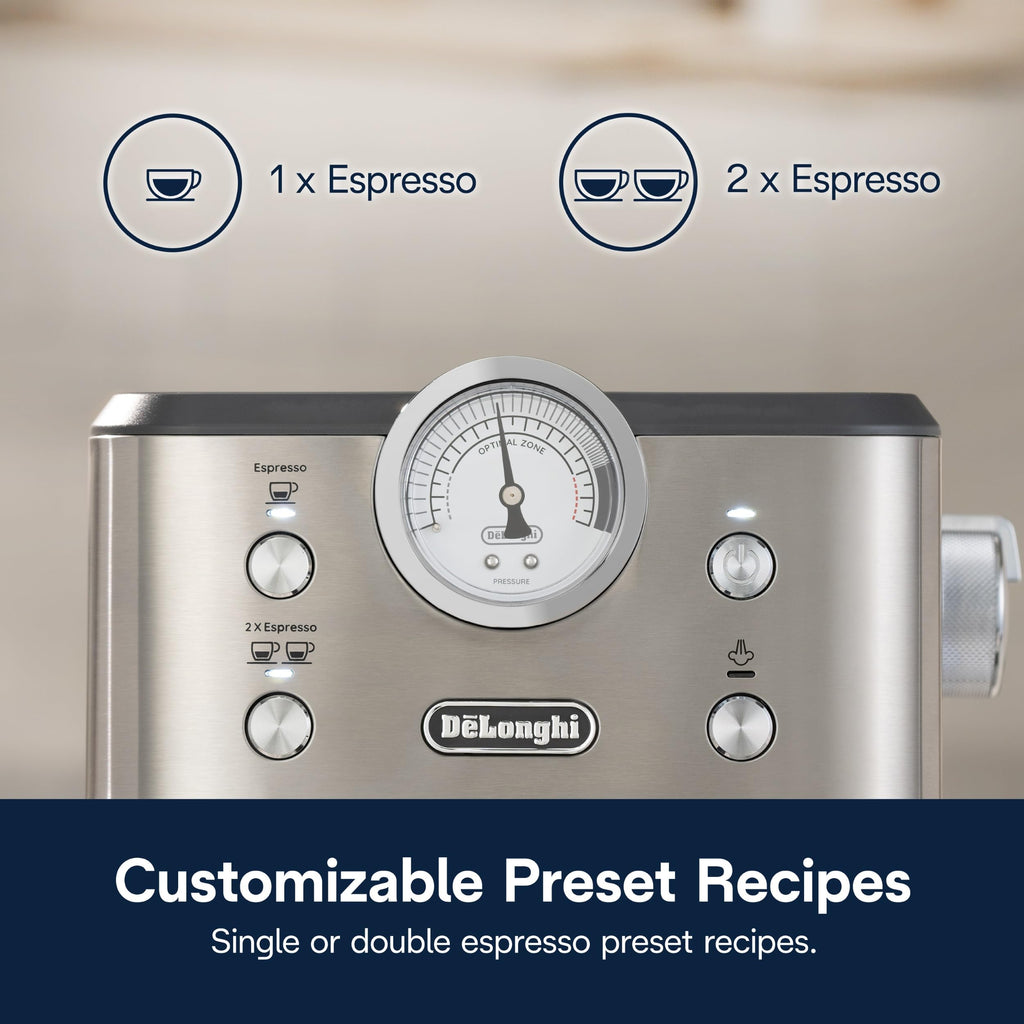 De’Longhi Linea Classic Espresso Machine with Milk Frother, 15-Bar Pump & Temperature Control - Barista Coffee Maker Kit for Espresso, Latte, Cappuccino & Iced Coffee - Italian Stainless Steel Design