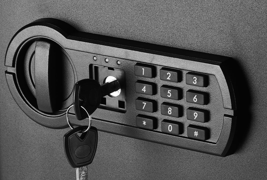 Amazon Basics Steel Home Security Electronic Safe with Programmable Keypad Lock for Documents, Jewelry, Valuables, 1.8 Cubic Feet, Black, 13.8"W x 13"D x 19.7"H